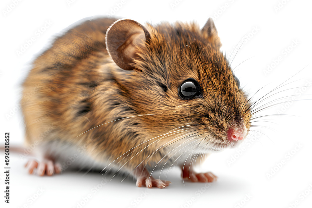 A brown mouse standing in front of a white background. A brown mouse standing in front of a white background.