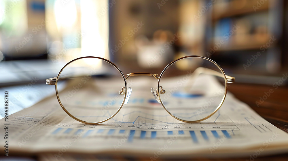 Round points lie on financial documents with charts and graphs. Round points lie on financial documents with charts and graphs.