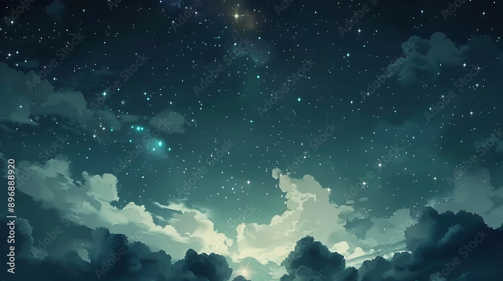 A night sky with stars and clouds forming geometric shapes A night sky with stars and clouds forming geometric shapes