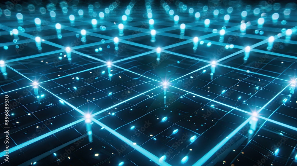 Futuristic 3D grid with glowing points and interconnected lines Futuristic 3D grid with glowing points and interconnected lines