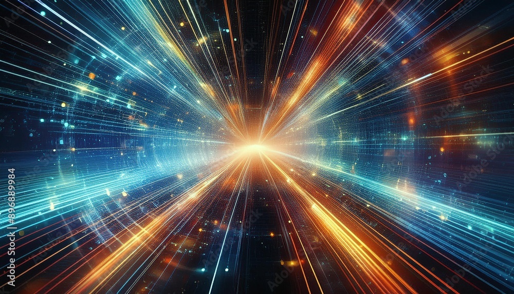 Digital Flux: A Dynamic Hologram Lines Background with Blue and Orange Hues Digital Flux: A Dynamic Hologram Lines Background with Blue and Orange Hues