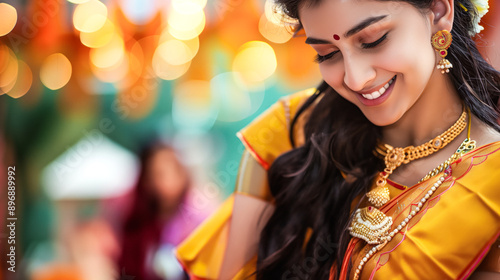 Beautiful indian woman wearing traditional attire, smiling