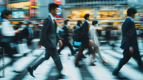 A group of businessmen in suits and masks walked on the sidewalk