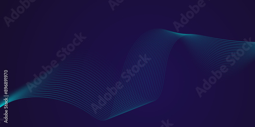Blue wave curve lines abstract background with flowing particles. Digital colorful energy waves technology concept. Modern backdrop design for business, presentation, banner