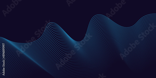 Blue wave curve lines abstract background with flowing particles. Digital colorful energy waves technology concept. Modern backdrop design for business, presentation, banner