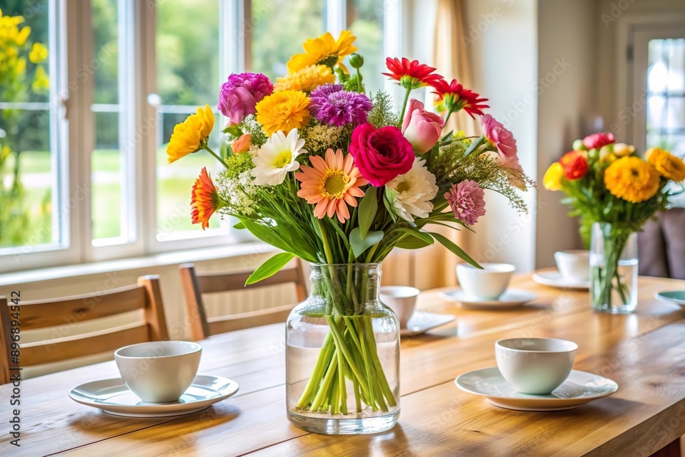 flower in glass vase decoration on dining table flower in glass vase decoration on dining table