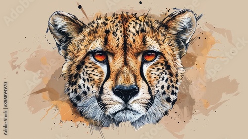 Cheetah head isolated on beige background. Vector illustration photo