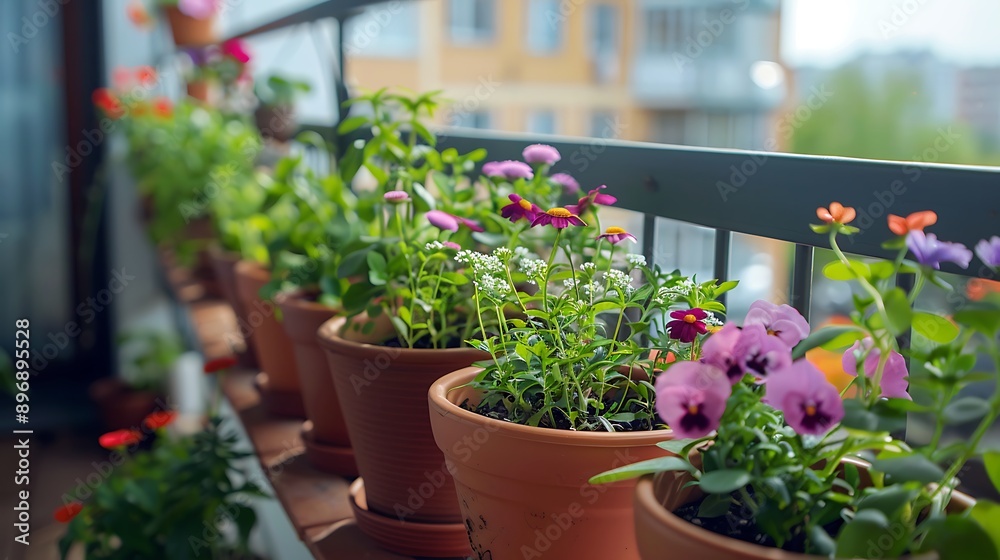 Flower pots on the balcony are getting prepared for seedling