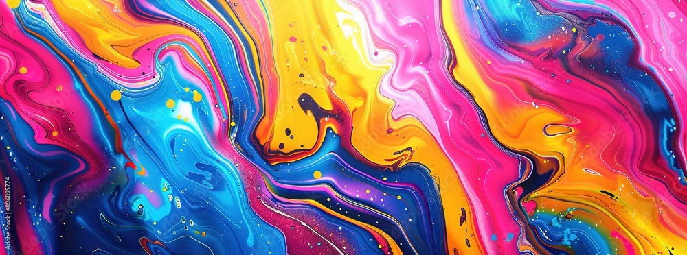 Vibrant Psychedelic Abstract Pattern with Colorful Swirls and Waves in Liquid Paint Background Vibrant Psychedelic Abstract Pattern with Colorful Swirls and Waves in Liquid Paint Background