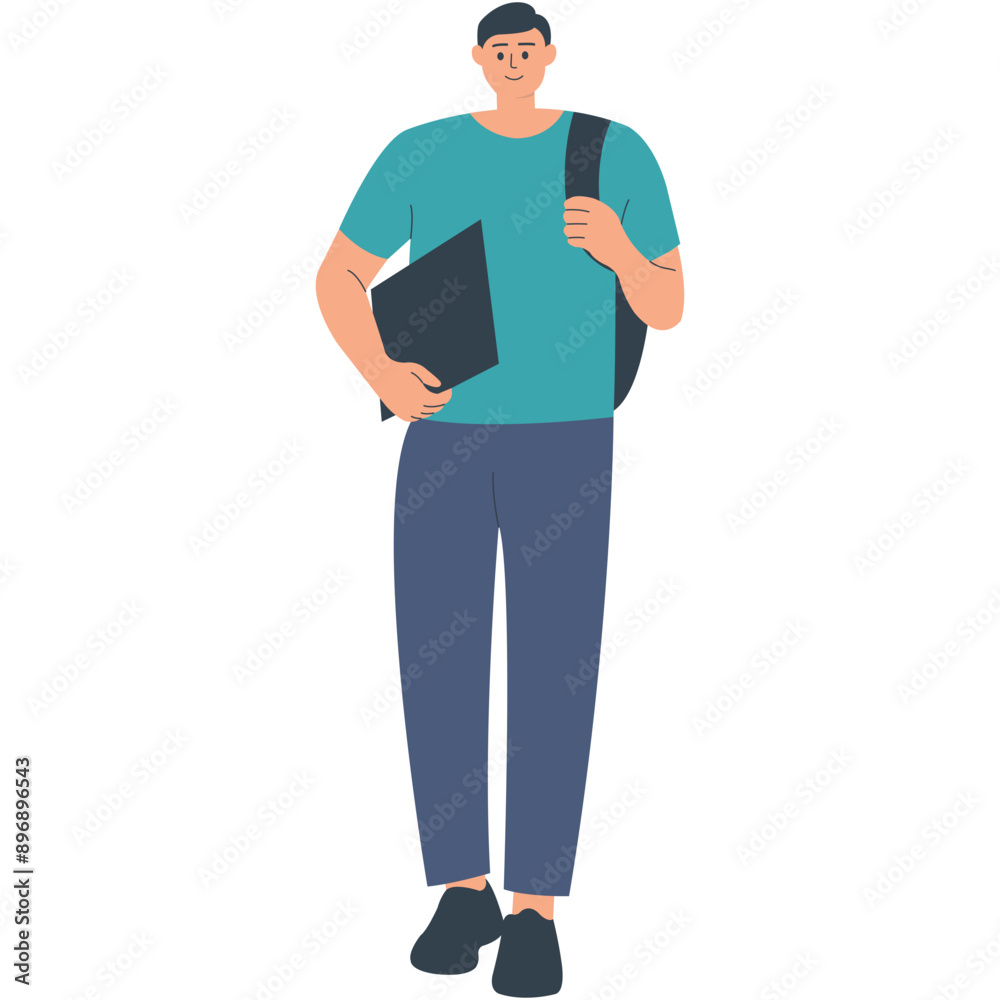 Flat Illustration of Student Character. Vector Clipart Isolated on White Background Flat Illustration of Student Character. Vector Clipart Isolated on White Background