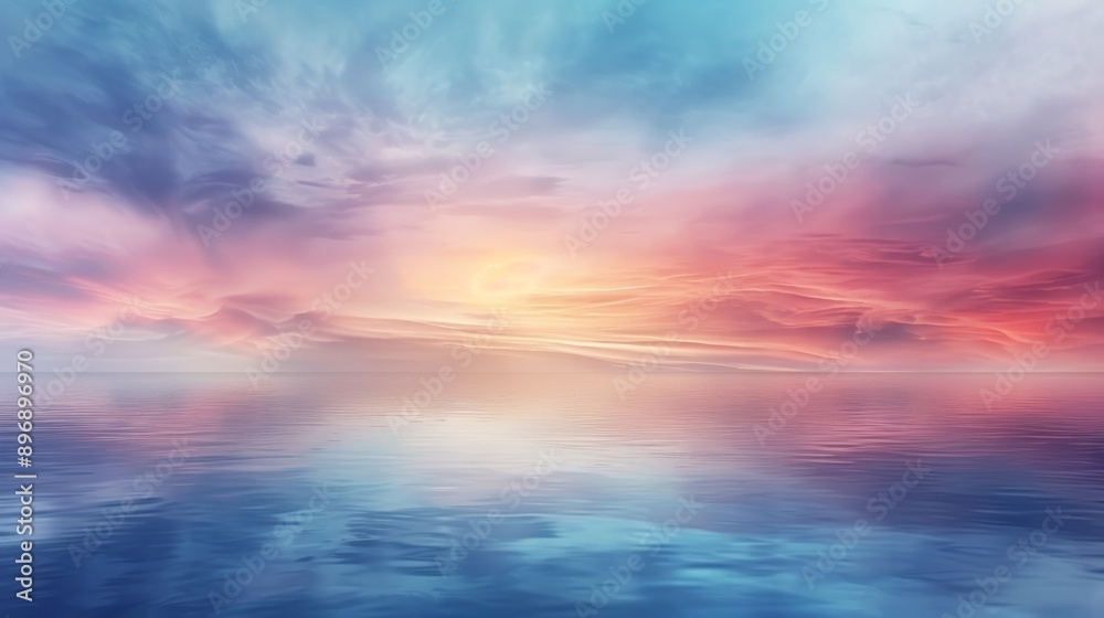 Dreamy, ethereal sky with vibrant colors reflecting on a calm water surface. Dreamy, ethereal sky with vibrant colors reflecting on a calm water surface.
