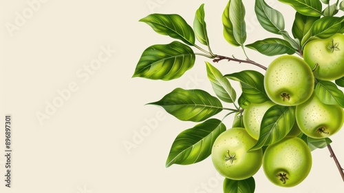 Wallpaper Mural Fresh green apples stand out against a clean backdrop, reminiscent of classic botanical illustrations with intricate details. Torontodigital.ca
