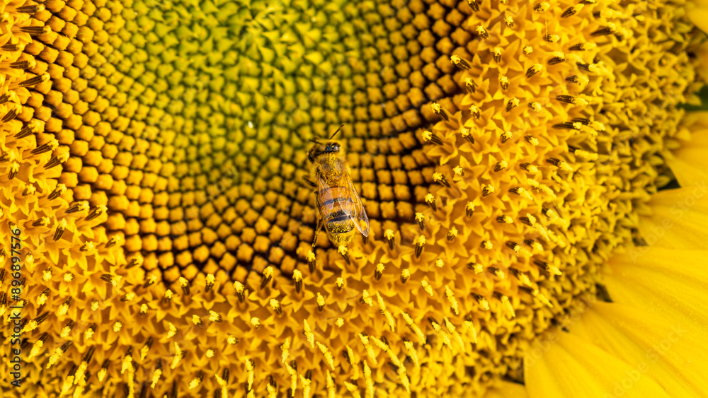 honey bee collecting pollen from sunflower. honey bee collecting pollen from sunflower.