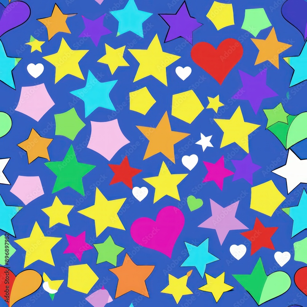Seamless pattern of multicolored stars and hearts, Generative AI Seamless pattern of multicolored stars and hearts, Generative AI