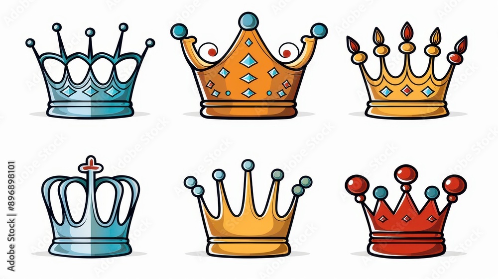 Simple crown icon set featuring colorless designs, perfect for logos ...
