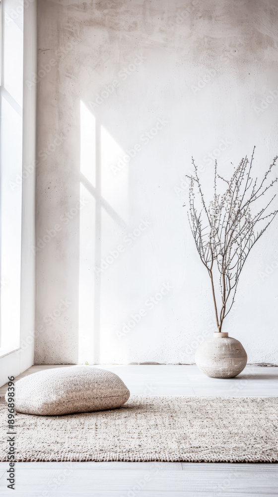 Minimalist interior design composition with Japanese or oriental minimal elements and ample copy space. Residential Real Estate interiors with minimal decor and furniture Minimalist interior design composition with Japanese or oriental minimal elements and ample copy space. Residential Real Estate interiors with minimal decor and furniture