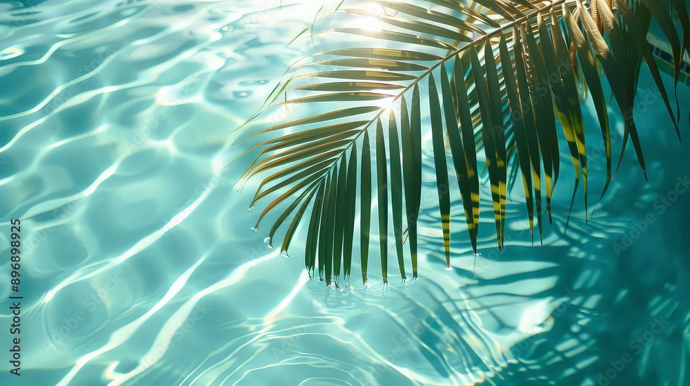 Shadow of Palm Leaves tree on a Blue water in pool, background. Shadow of Palm Leaves tree on a Blue water in pool, background.