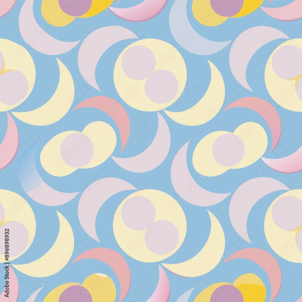 Seamless pattern of pastel crescents and ovals, Generative AI Seamless pattern of pastel crescents and ovals, Generative AI