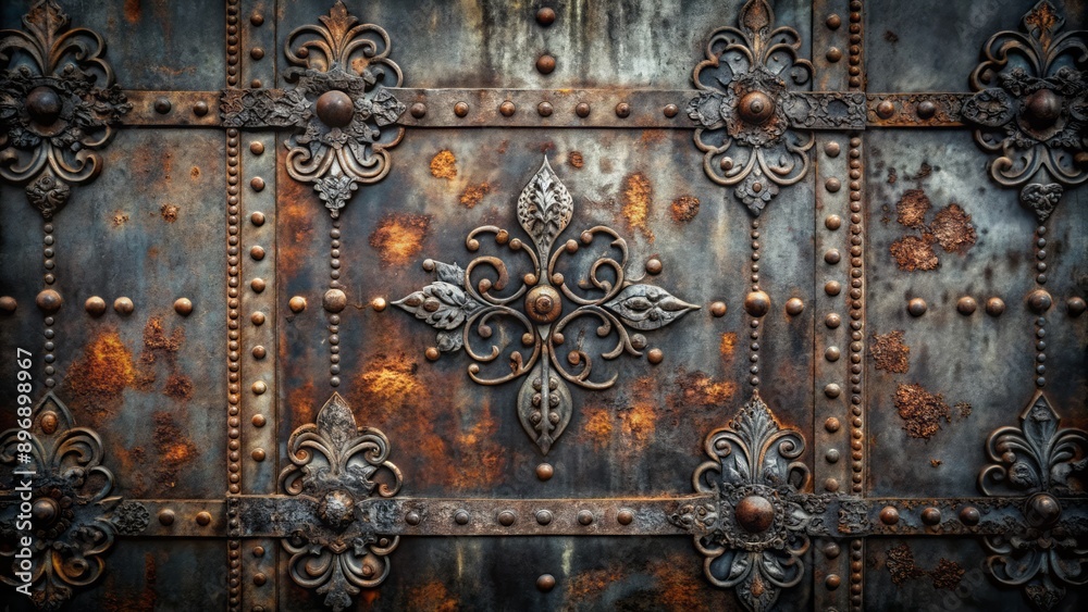 Weathered, dark gray-black steel metal background with rusty, ornate pattern, scratched and worn, evoking industrial decay and neglectful abandonment. Weathered, dark gray-black steel metal background with rusty, ornate pattern, scratched and worn, evoking industrial decay and neglectful abandonment.