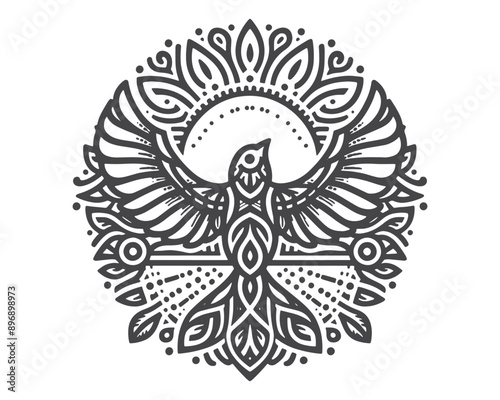 Vector bird line art mandala design