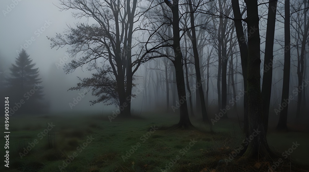 Path through a misty forest during a foggy winter day Path through a misty forest during a foggy winter day