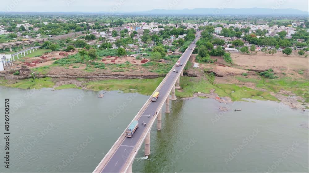 Drone capture motorway on creek flyover Drone capture motorway on creek flyover