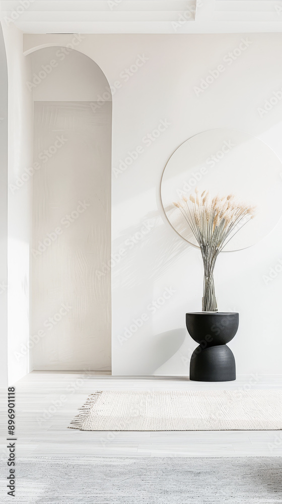 Fototapeta premium Elegant interiors design composition in soft colors with minimal furniture and natural lighting. Minimalist Real Estate interiors composition with copy space.