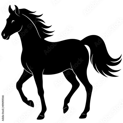 Black Horse Silhouette Vector Illustration Running in Nature