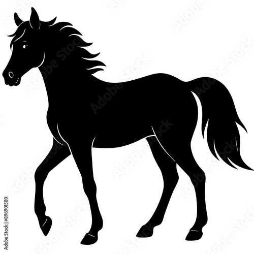 Black Horse Silhouette Running in Vector Illustration