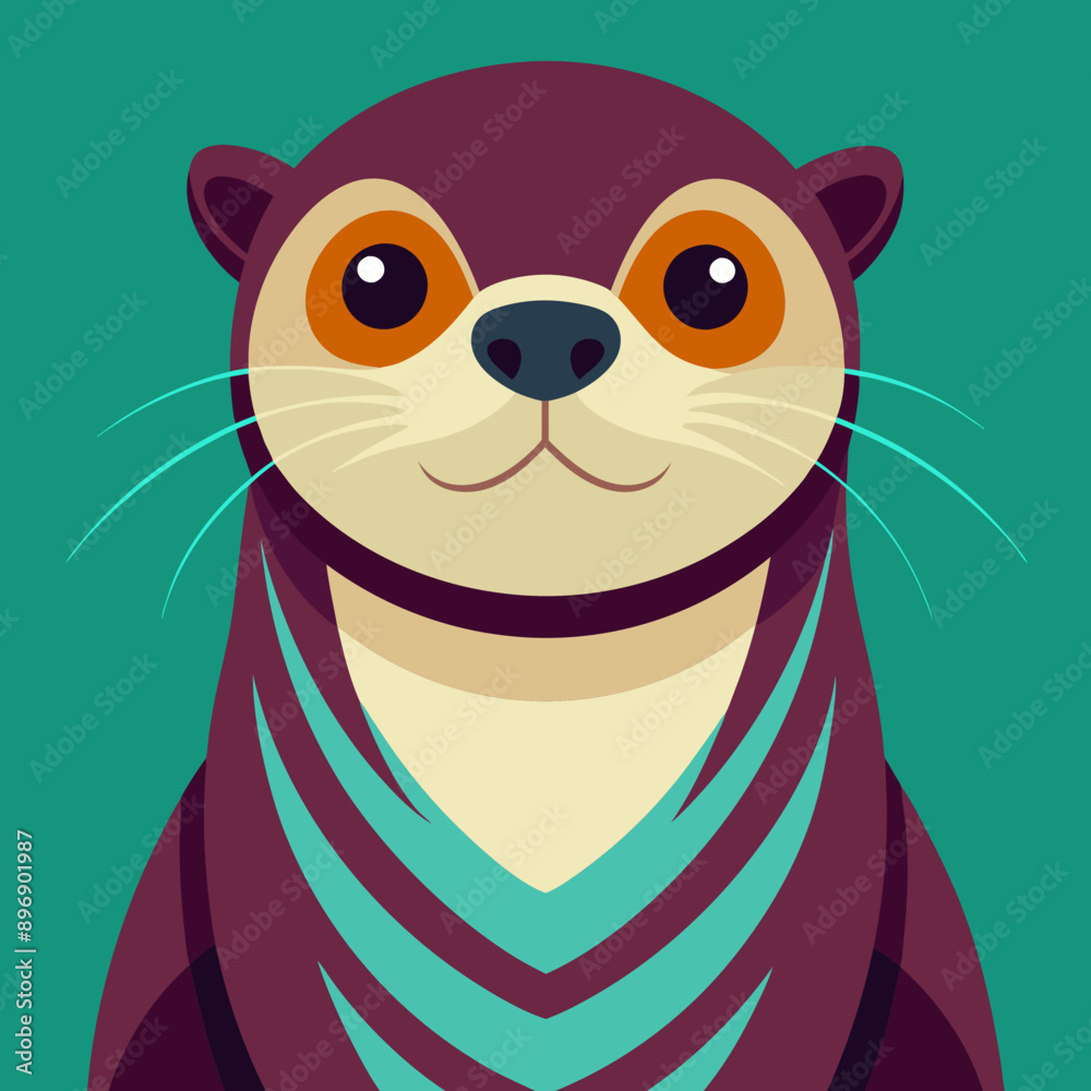 Fototapeta premium European-otter-walks-kawaii-bold-line