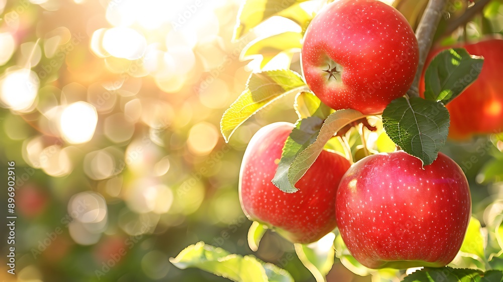 Ripe red apples growing on tree branch Ripe red apples growing on tree branch