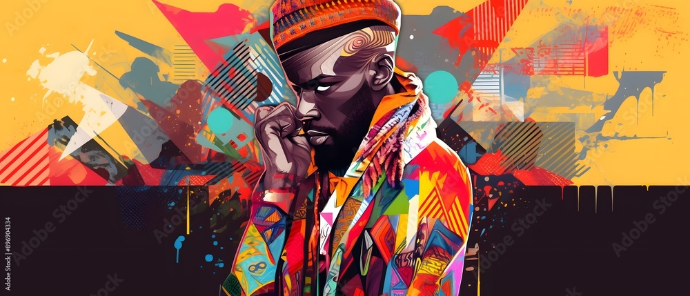 Fototapeta premium Abstract Portrait of a Man in Colorful Geometric Patterns.