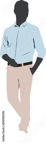 silhouette handsome young man smiling and keeping hand in pocket while walking