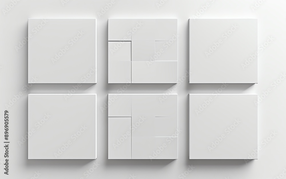 Minimalist card mockup design 3D render of blank white square cards on light background, top view template with shadows and soft focus Minimalist card mockup design 3D render of blank white square cards on light background, top view template with shadows and soft focus