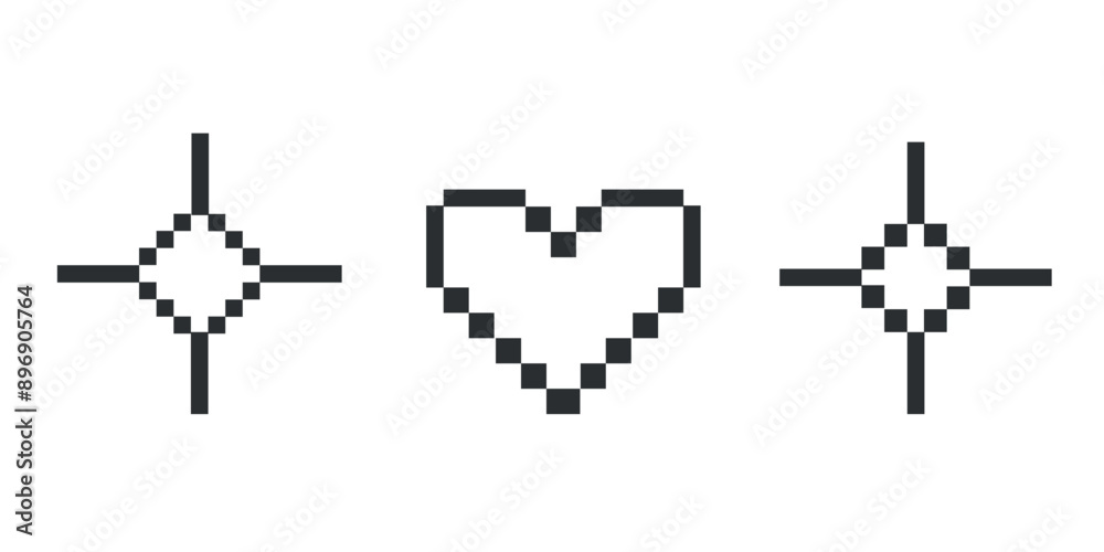Set of retro game pixel element in the mood of 90's. vector illustration Set of retro game pixel element in the mood of 90's. vector illustration