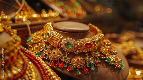 Traditional gold jewellery displayed in a shop for sale in pune