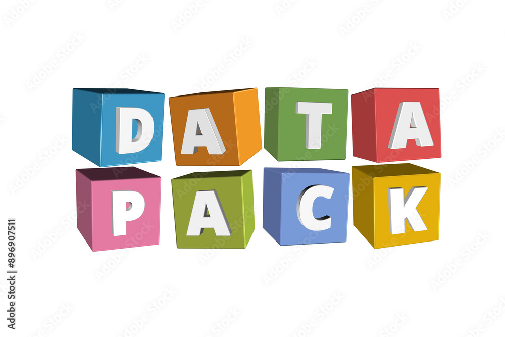 3d illustration of colorful Data pack text, Concept of data packet 3d illustration of colorful Data pack text, Concept of data packet