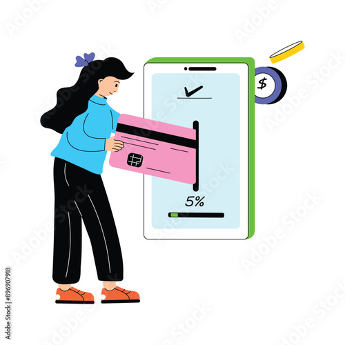 Girl with credit card, conceptual vector illustration of card payment
