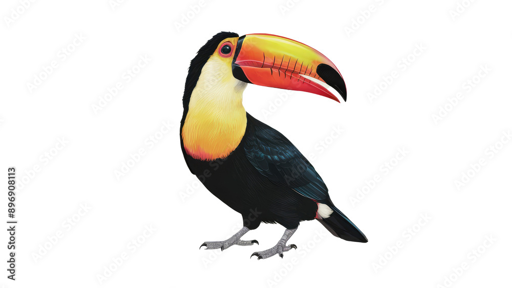 Naklejka premium a vibrant and colorful toucan bird on white background.