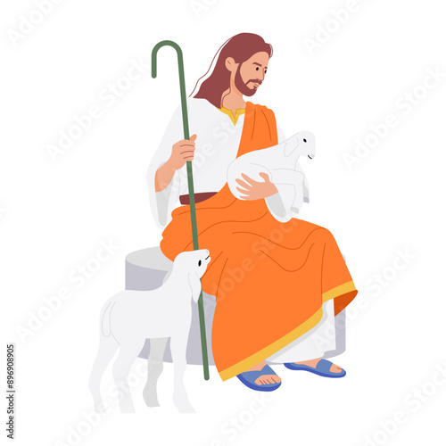 Jesus sheep illustration in flat style 

