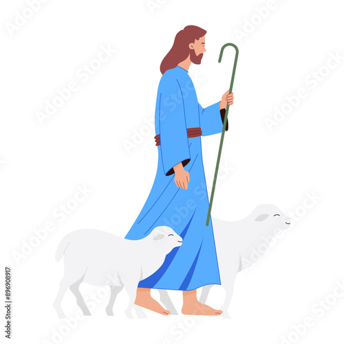 Flat character illustration of jesus lambs 

