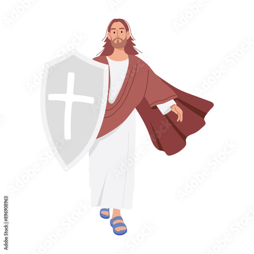 A flat character illustration of jesus shield 

