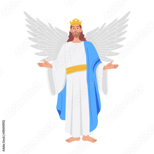 A flat character illustration of jesus angel wings 

