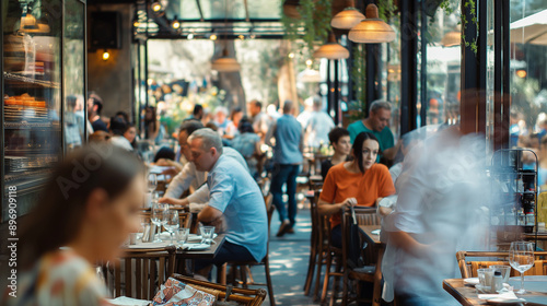 Outdoor Cafe Patrons Enjoying Lunch on a Sunny Day