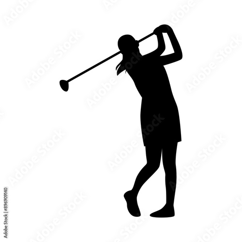 Vector illustration of golf player woman silhouette on transparent background
