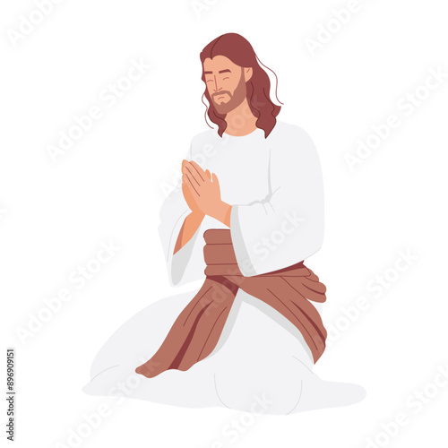 A flat illustration of jesus praying 

