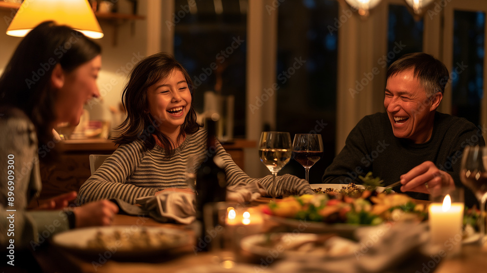 Family Enjoying Dinner and Laughter Together at Home Family Enjoying Dinner and Laughter Together at Home