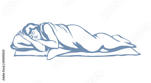 Vector drawing. Ancient sleeping man