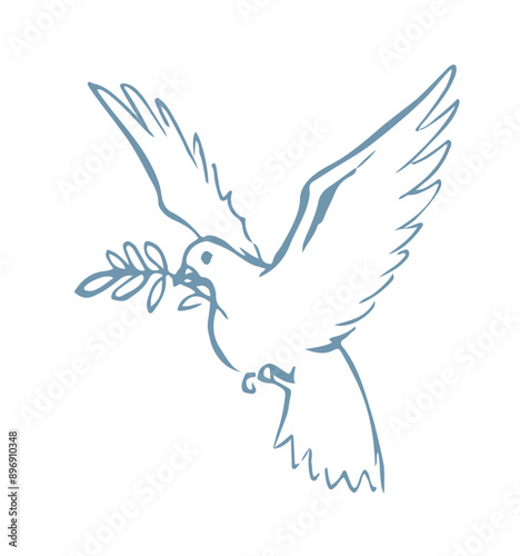 Vector drawing. Cute flying dove