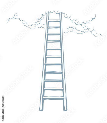 Vector drawing of high ladder at clouds